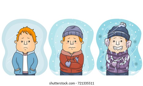 Illustration Featuring Three Men Showing the Difference Between Cold, Colder, and Coldest