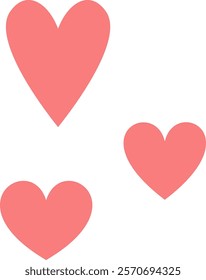 Illustration featuring three pink hearts arranged vertically, conveying love, affection, and romance on a clean white background, ideal for Valentine's Day or romantic themes