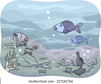 Illustration Featuring Trash That Has Accumulated Under the Sea