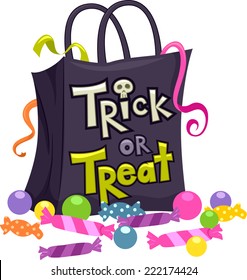 Illustration Featuring a Trick or Treat Bag Surrounded by Candies