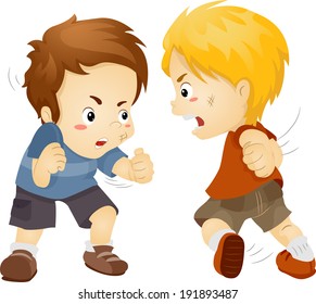 Illustration Featuring Two Boys Fighting