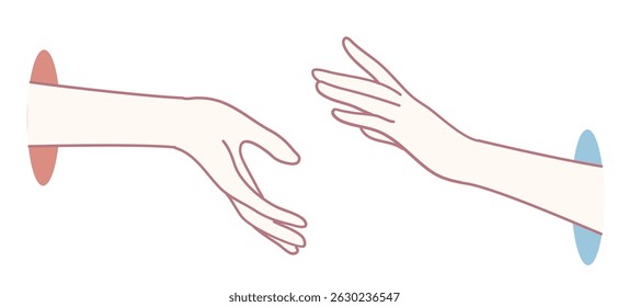 An illustration featuring two hands extending towards one another, representing connection, engagement, and interaction