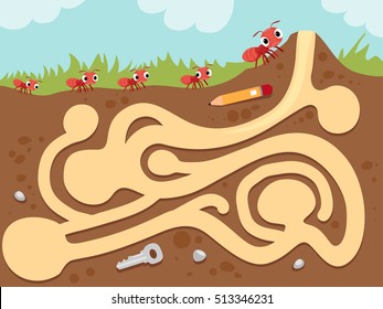 Illustration Featuring an Underground Tunnel Made by a Colony of Fire Ants