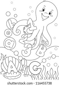Illustration Featuring an Underwater Coloring Page That Can be Colored