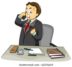 Illustration Featuring an Upset Businessman Talking on the Phone - Vector