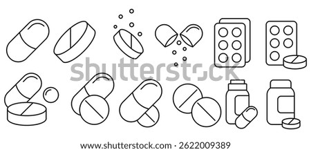 Illustration Featuring Various Types of Medicines Including Pills and Capsules in Detail