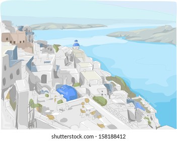 Illustration Featuring a View of Santorini Island in Greece