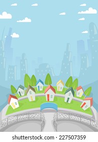 Illustration Featuring a Village Full of Tiny Houses