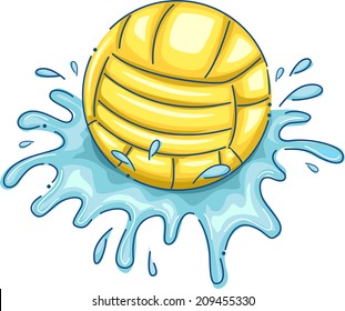 Illustration Featuring a Water Polo Ball with Water Splashing Around