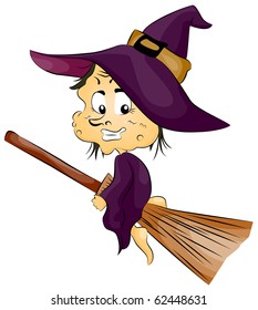 Ilustración con una bruja montando una habitación - vector