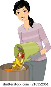 Illustration Featuring a Woman Adding More Garbage to a Compost Bin