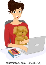 Illustration Featuring a Woman Browsing the Internet With Her Dog