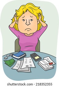 Illustration Featuring a Woman Confused Over Her Finances