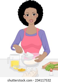 Illustration Featuring a Woman Mixing Baking Ingredients in a Bowl