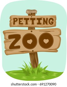 Illustration Featuring a Wooden Board With the Phrase Petting Zoo Written on It
