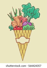 Illustration Featuring a Wrapped Cone Brimming with Freshly Harvested Vegetables