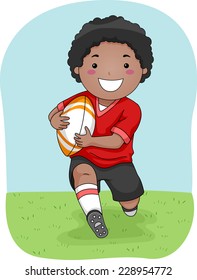 Illustration Featuring a Young Rugby Player Running Across the Field