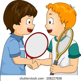 Illustration Featuring Young Tennis Players Shaking Hands