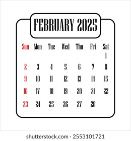 Illustration of February 2025 calendar