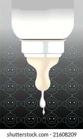 Illustration of a feeding bottle with a shade in background	