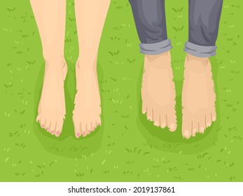 Illustration of Feet of a Man and a Woman Barefoot on the Grass