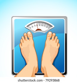 illustration of feet on weighing machine on abstract background