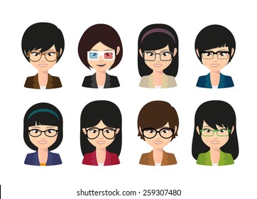 Illustration Of A Female Asian Avatar Wearing Glasses