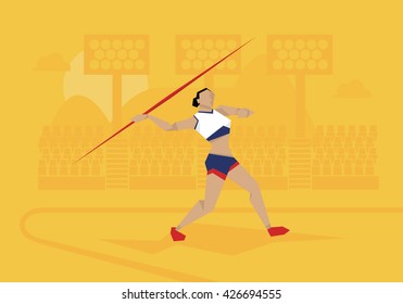 Illustration Of Female Athlete Competing In Javelin Event