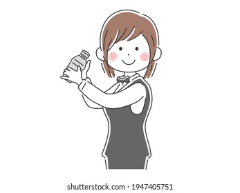 Illustration of a female bartender making a cocktail.