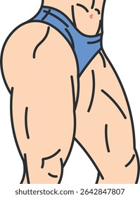 Illustration of female body and defined thighs in blue clothing