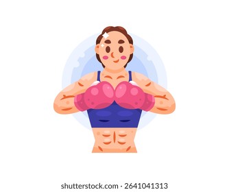 illustration of a female boxer wearing boxing gloves. confidence. female athlete and fighter. combat sports. exercise and wellness. expression and pose. flat style character design