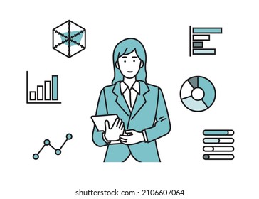 Illustration of a female business person with materials