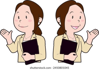 Illustration of a female businessman raising one hand