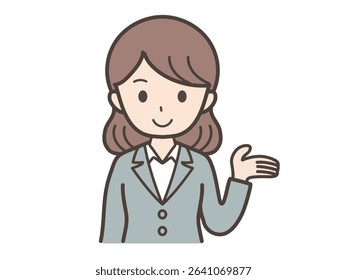 Illustration of a female businessman in a suit explaining