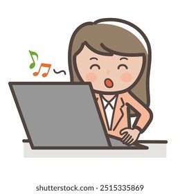 Illustration of a female businesswoman working lightly on a laptop