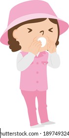 Illustration of a female caddy working on a golf course. A woman yelling "Fore" about the danger.