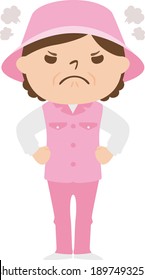 Illustration of a female caddy working on a golf course. The woman is angry.