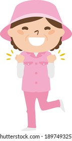 Illustration of a female caddy working on a golf course. A smiling woman looking happy.