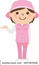 Illustration of a female caddy working on a golf course. A woman guides me here by hand.