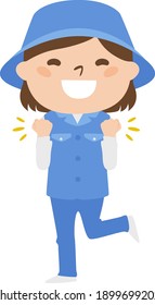 Illustration of a female caddy working on a golf course. A smiling young woman looking happy.