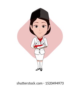 illustration of the female character of the Indonesian flag-raiser or known as Paskibraka in a national uniform. Vector cartoons that can be used to caricature templates with plain backgrounds.