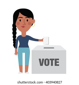 Illustration Of Female Character Putting Vote In Ballot Box