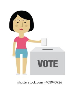 Illustration Of Female Character Putting Vote In Ballot Box
