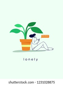 illustration of a female character sitting alone