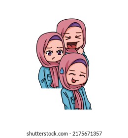 Illustration of female character wearing hijab. Vector Illustration