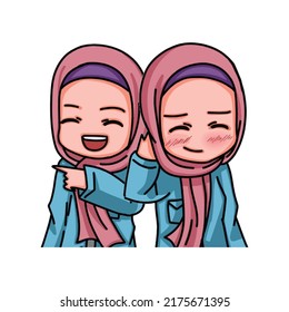 Illustration of female character wearing hijab. Vector Illustration
