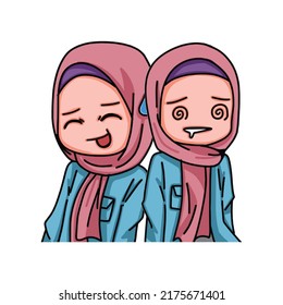 Illustration of female character wearing hijab. Vector Illustration