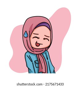 Illustration of female character wearing hijab. Vector Illustration