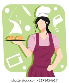 Illustration Female Chef Cooking Cake Bread Stock Vector (Royalty Free ...