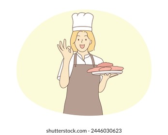 illustration of female chef declaring delicious food